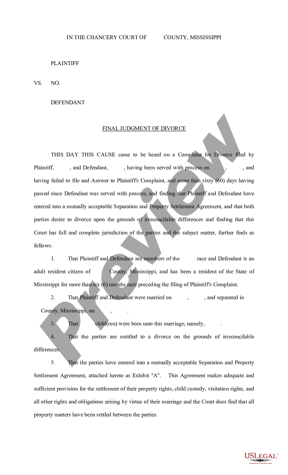 page 0 Final Judgment of Divorce - No Answer - ID Divorce preview
