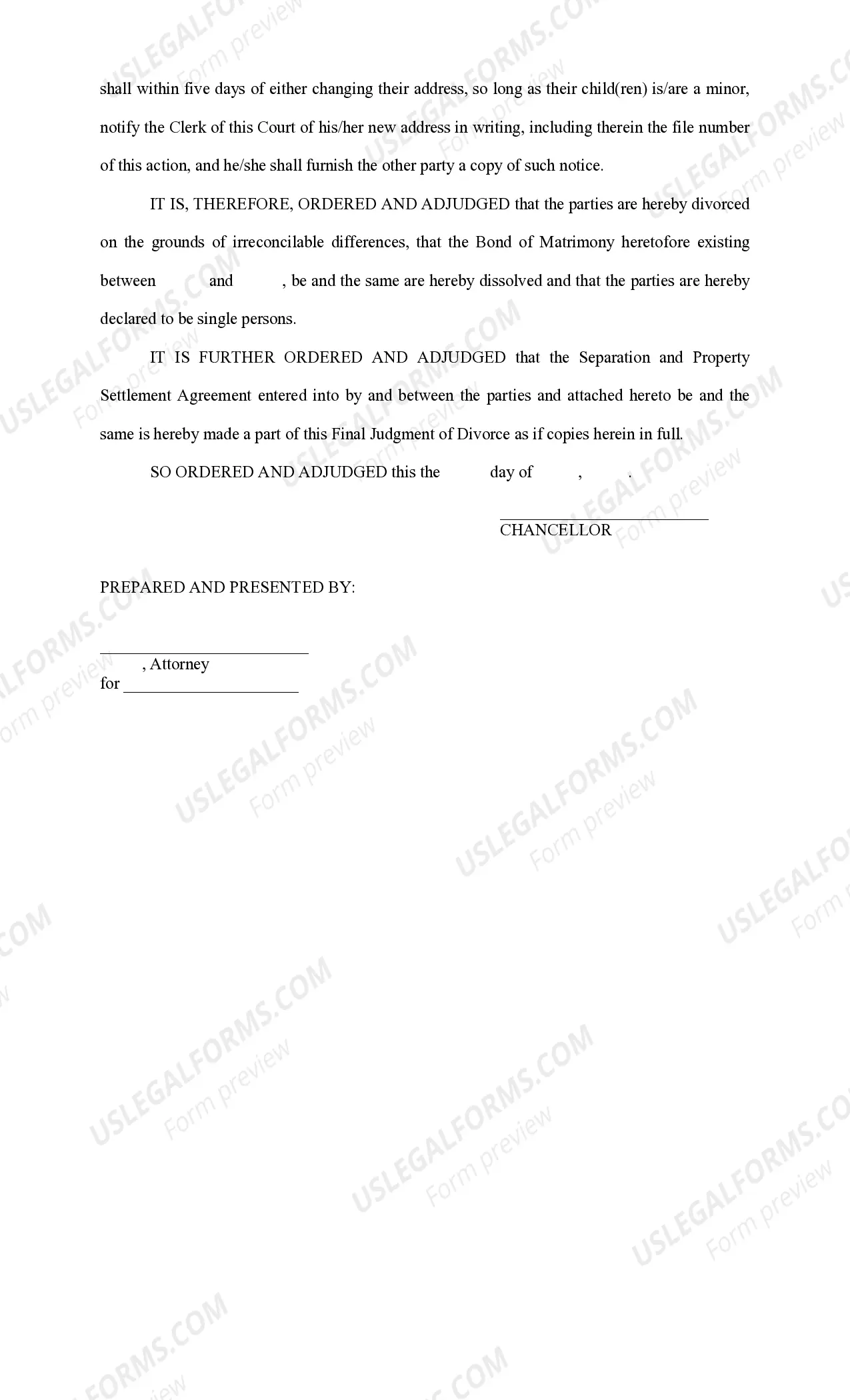 Preview Final Judgment of Divorce - No Answer - ID Divorce