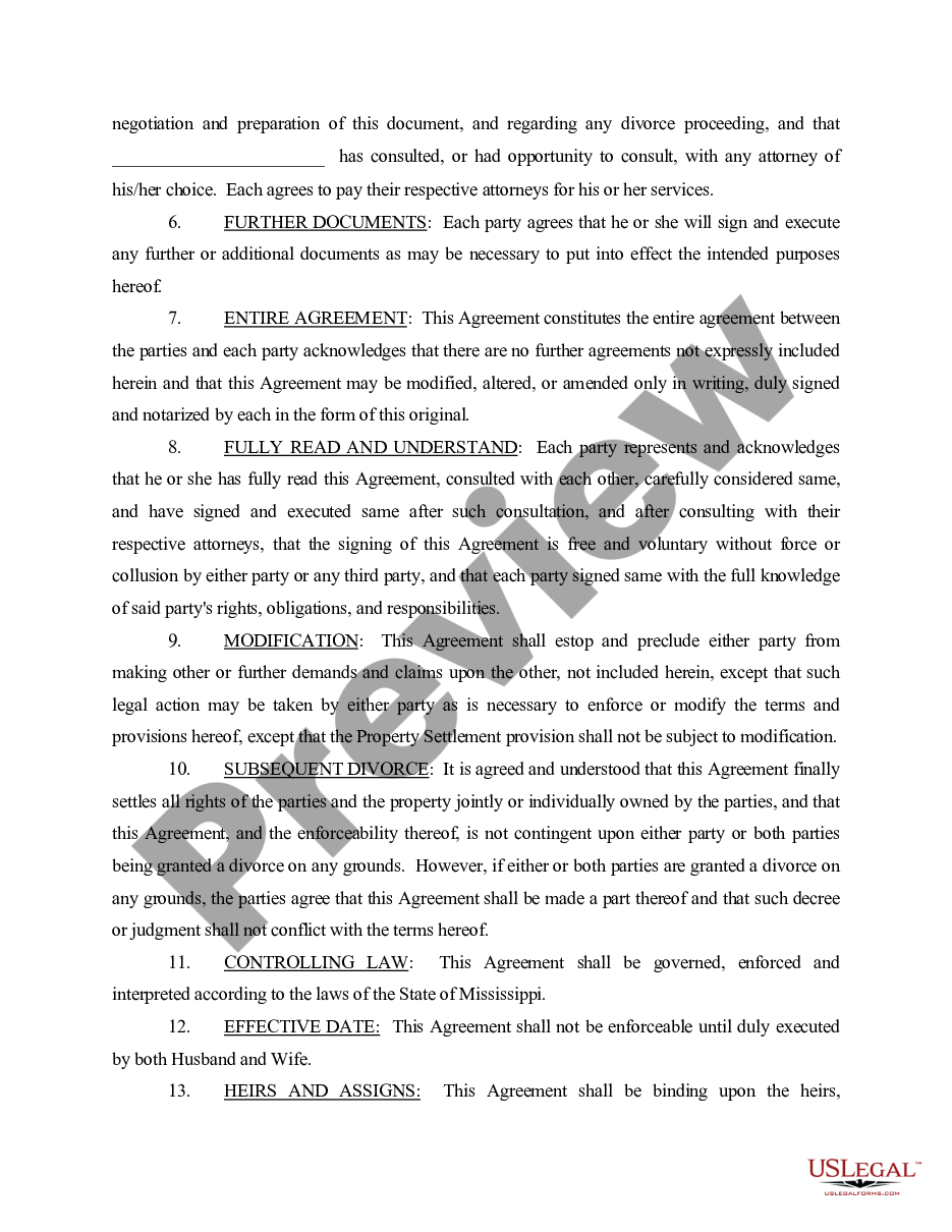 page 2 Separation and Child Custody and Property Settlement Agreement - Children preview