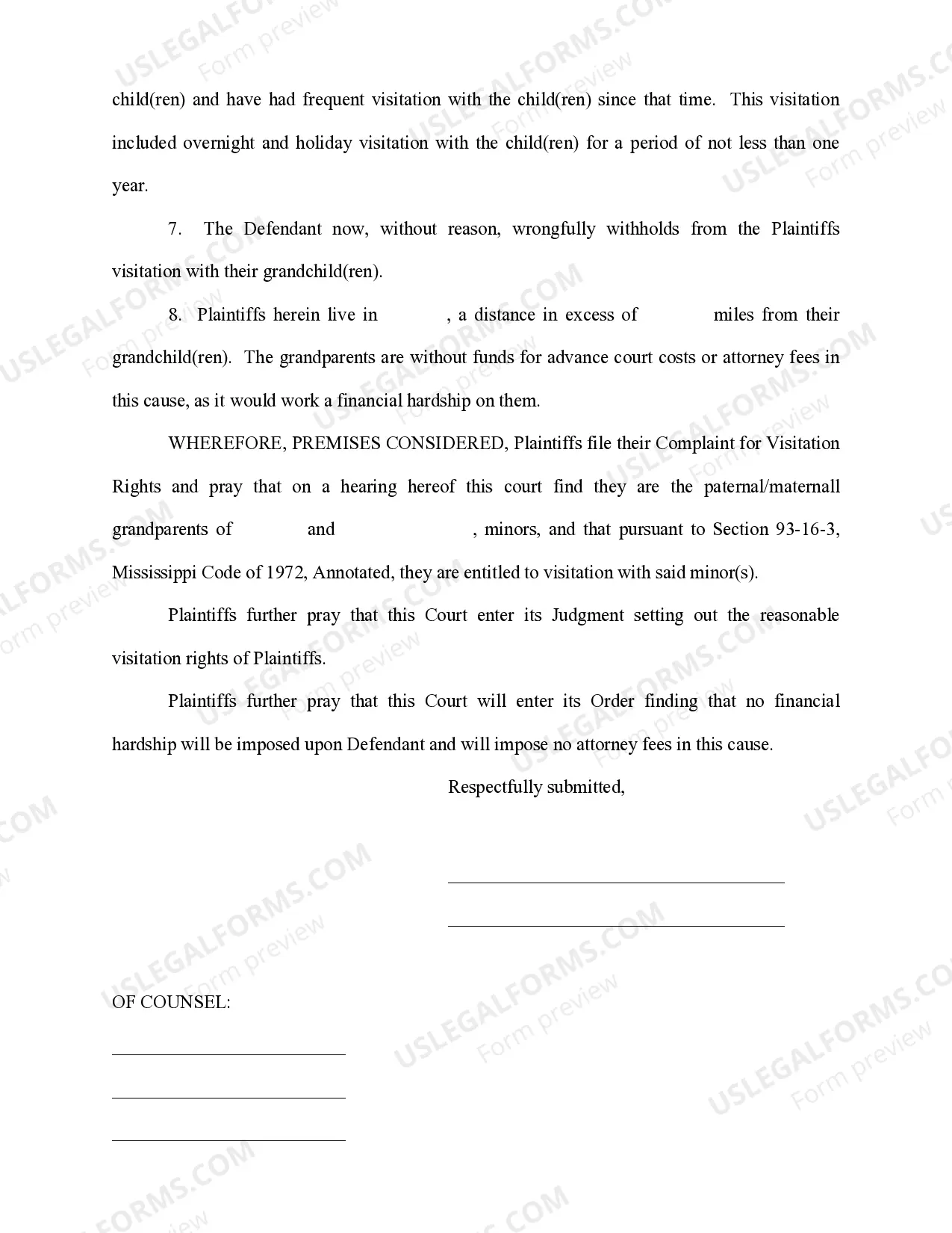 Preview Complaint for Grandparents Visitation