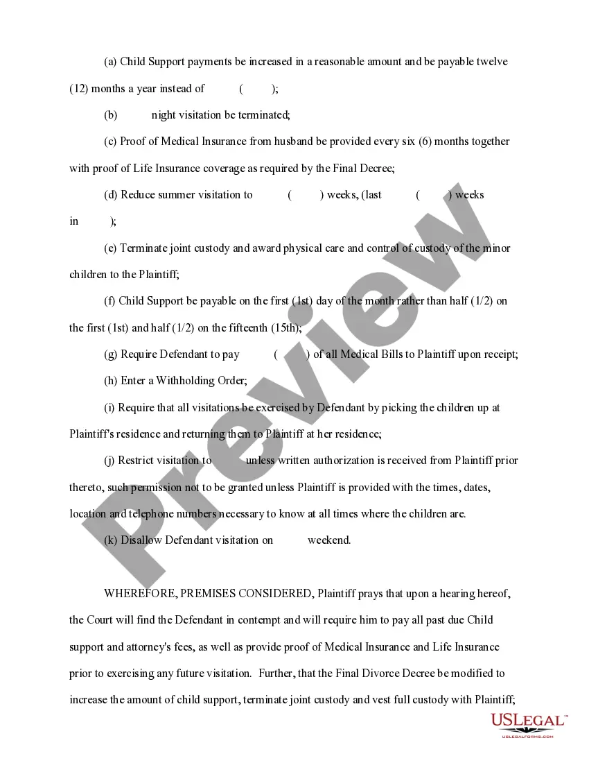 Get Motion for Contempt and Modification Preview Motion for Contempt and Modification