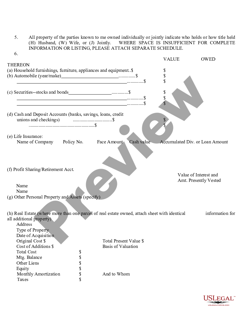 Financial Declaration For Divorce Us Legal Forms