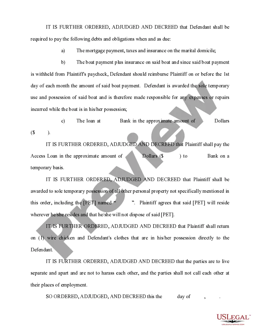 Preview Sample Temporary Order