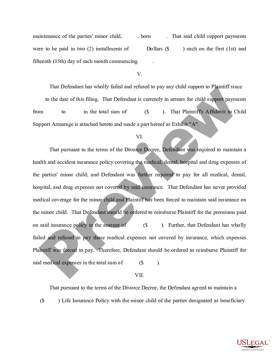 page 1 Motion to Find Defendant in Contempt of Court preview