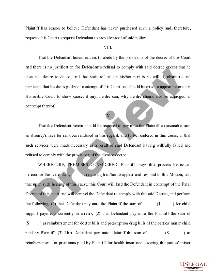 Get Motion to Find Defendant in Contempt of Court Preview Motion to Find Defendant in Contempt of Court