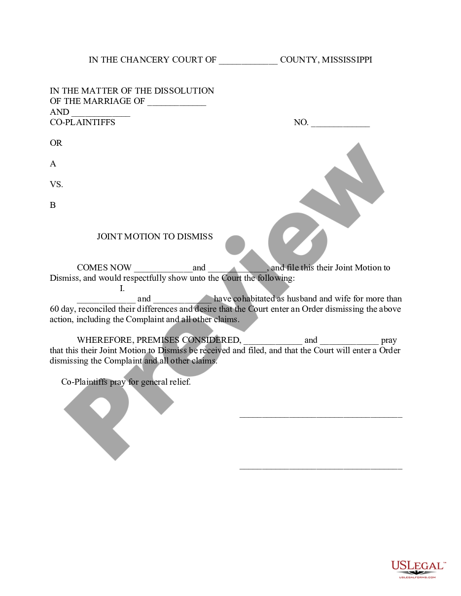 page 0 Joint Motion to Dismiss Divorce preview