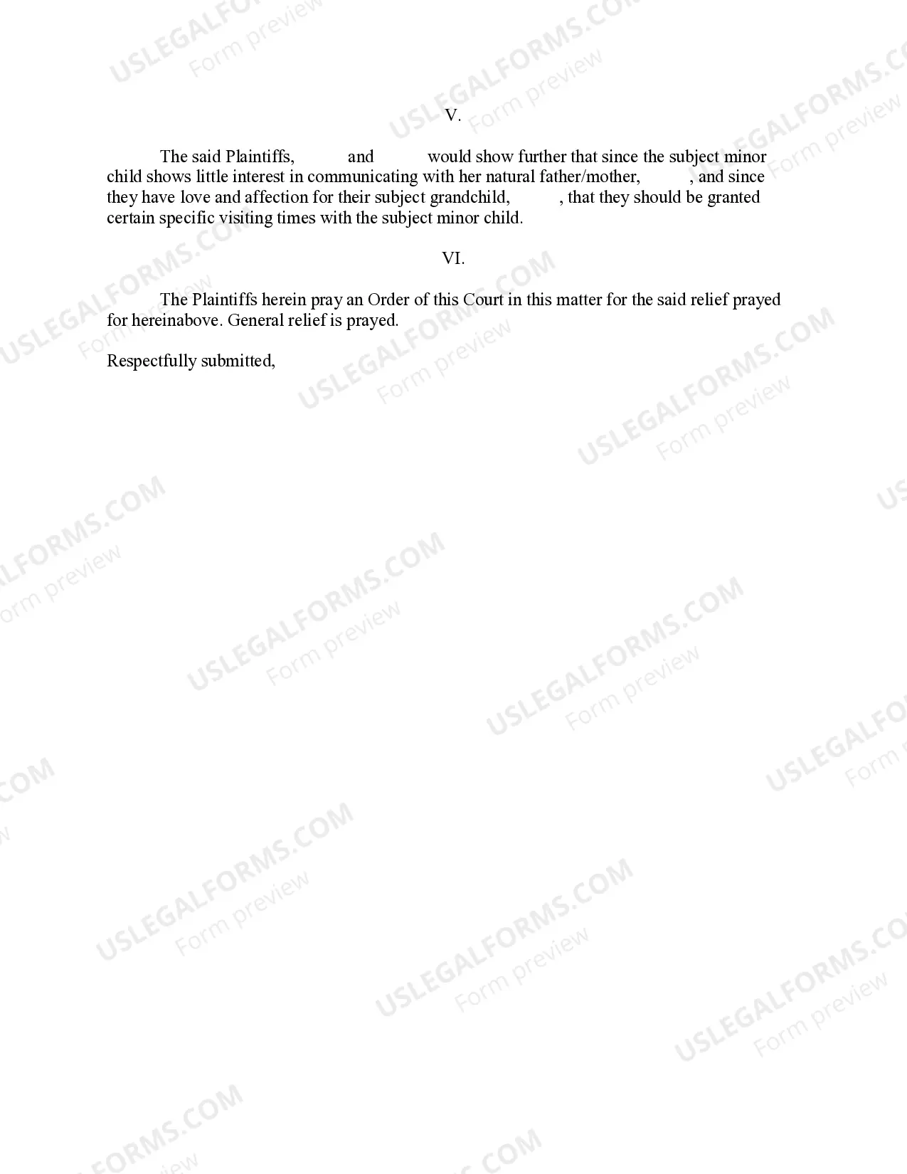 Preview Complaint to Establish Grandparents Visiting Rights