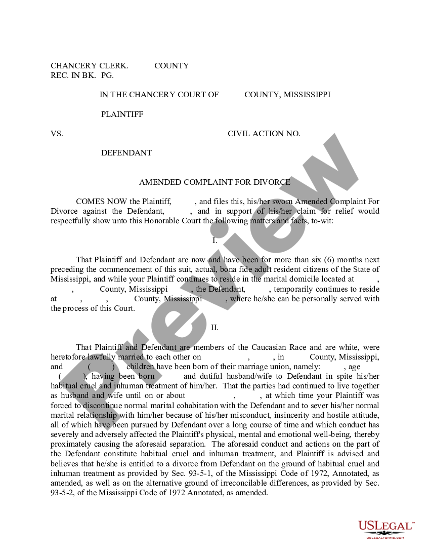 page 0 Complaint for Divorce preview