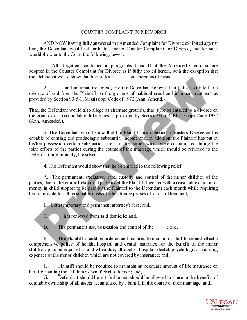 Get Answer to Amended Complaint for Divorce, CounterClaim and Affirmative Matters Preview Answer to Amended Complaint for Divorce, CounterClaim and Affirmative Matters