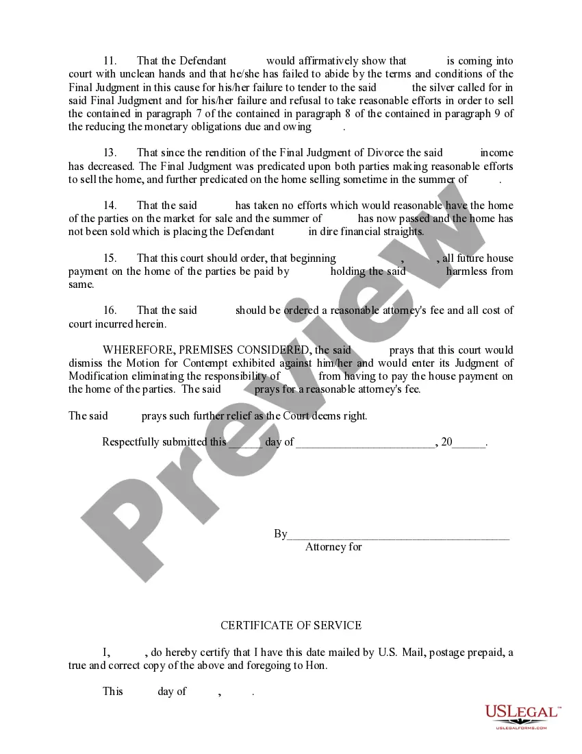 Preview Answer to Motion for Contempt and Counterclaim for Modification