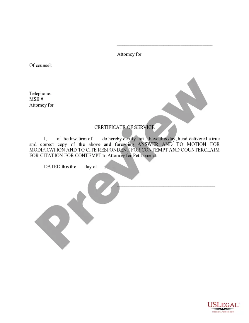 Get Answer to Motion for Modification and to Cite Respondent for Contempt and Counterclaim for Citation for Contempt Preview Answer to Motion for Modification and to Cite Respondent for Contempt and Counterclaim for Citation for Contempt