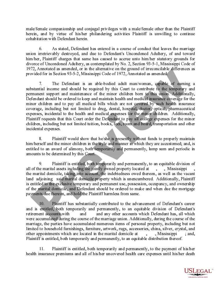 Preview Complaint for Divorce