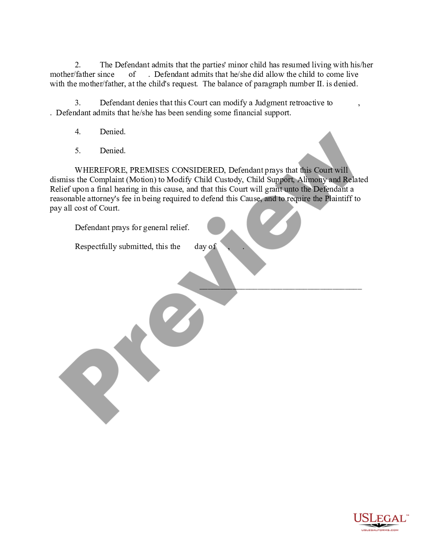 mississippi-answer-to-the-complaint-motion-to-modify-child-custody