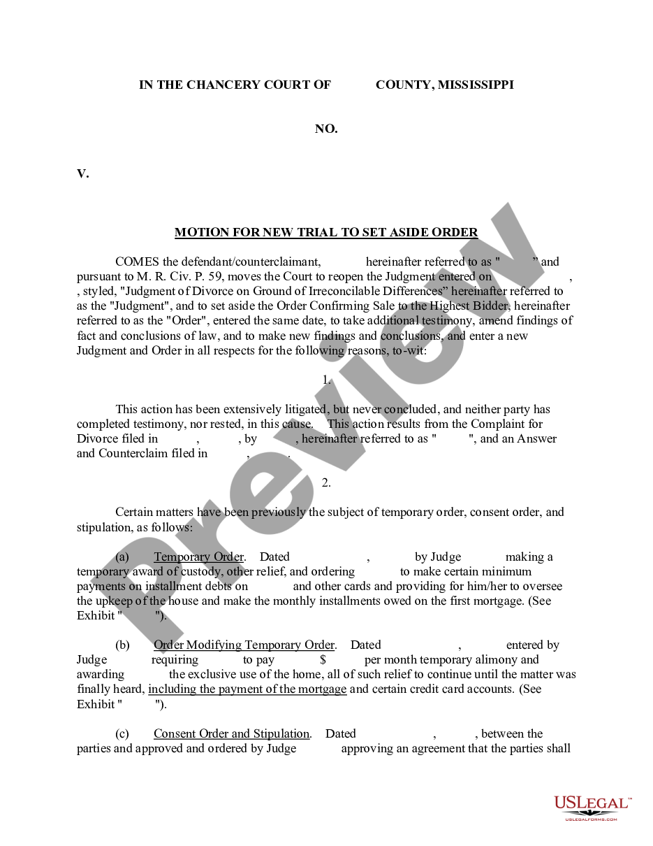 page 0 Motion for New Trial to Set Aside Order preview