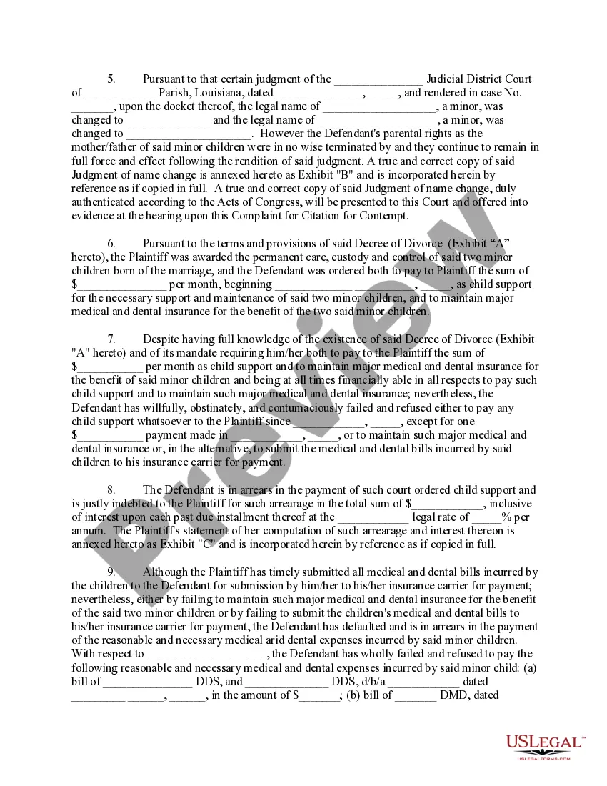 Preview Complaint for Citation of Contempt