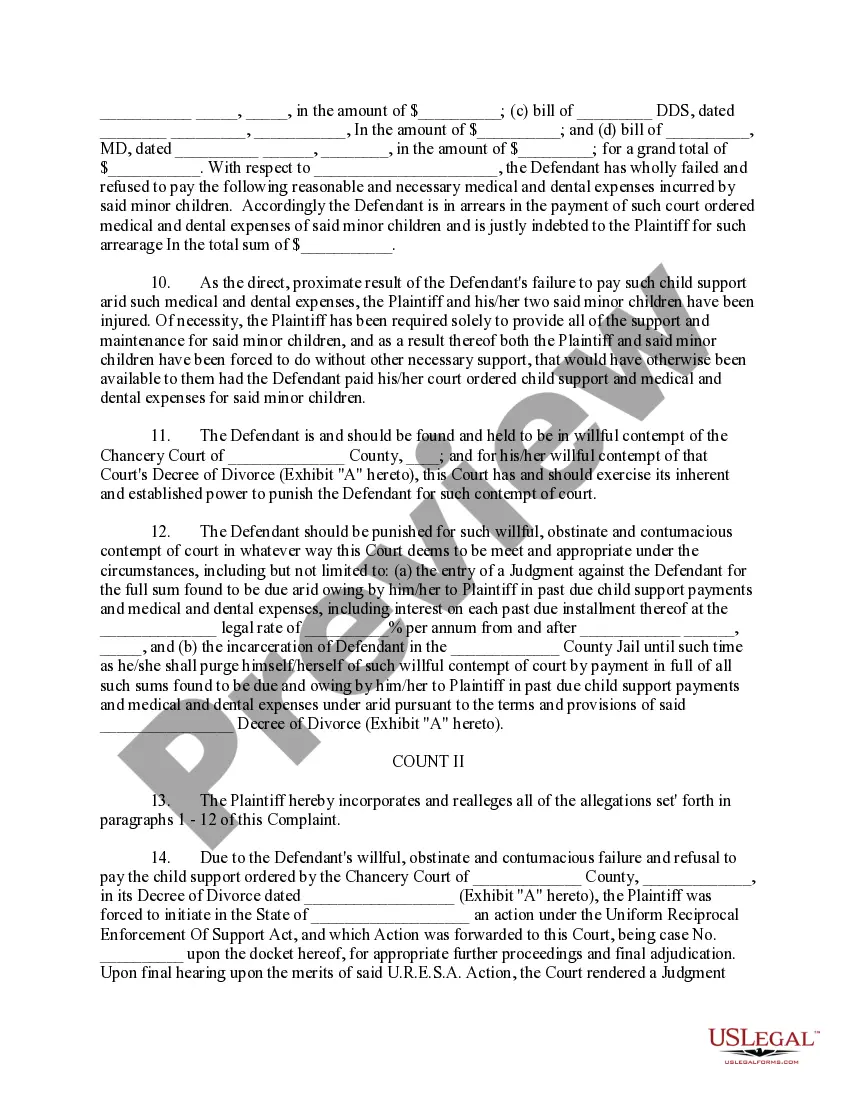 Preview Complaint for Citation of Contempt