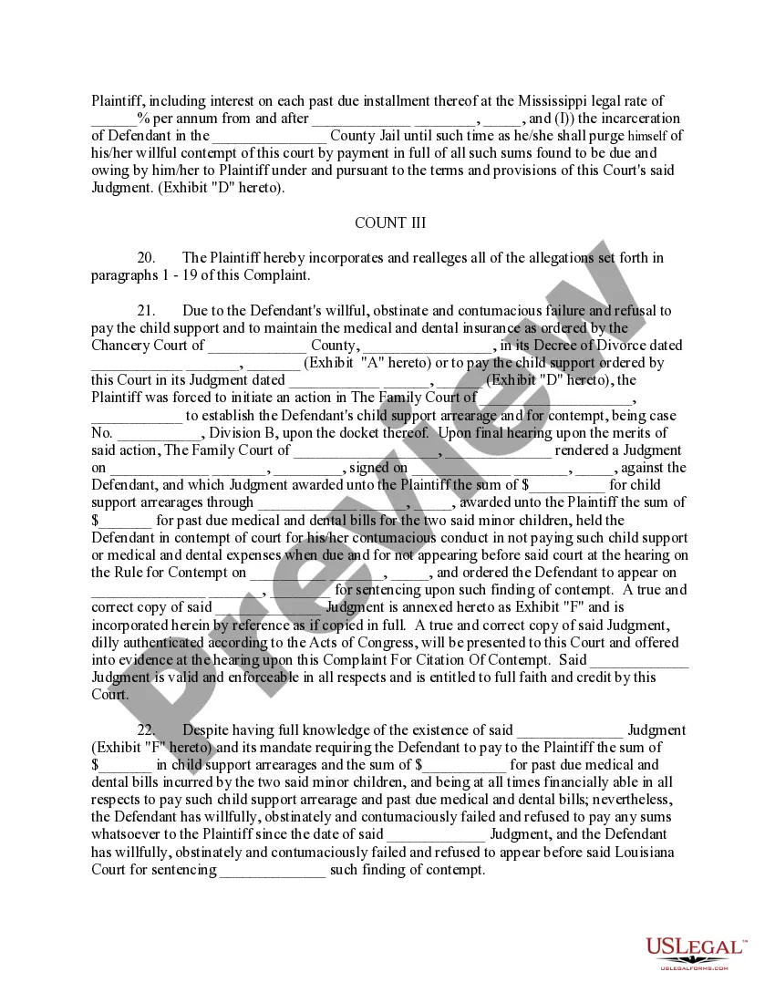 Preview Complaint for Citation of Contempt