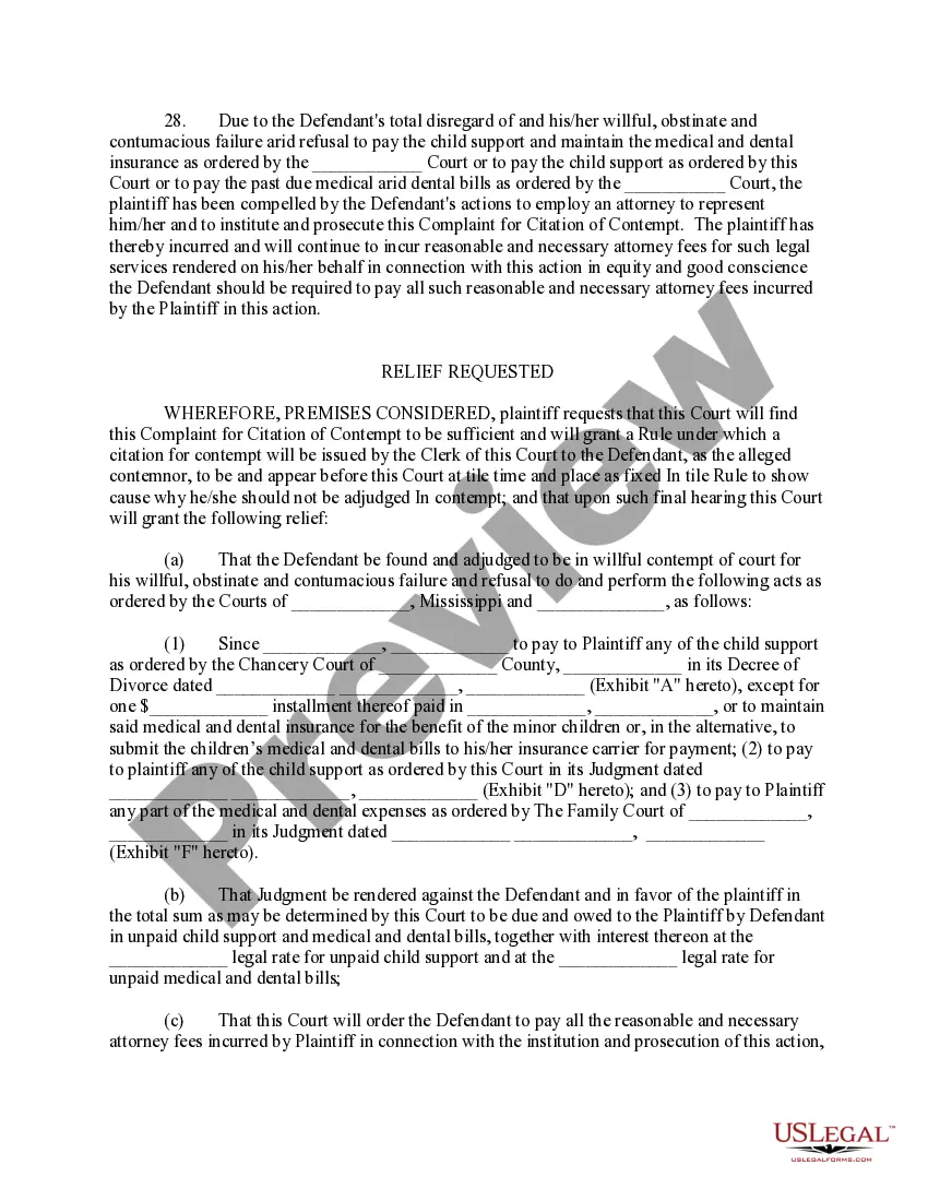 Preview Complaint for Citation of Contempt