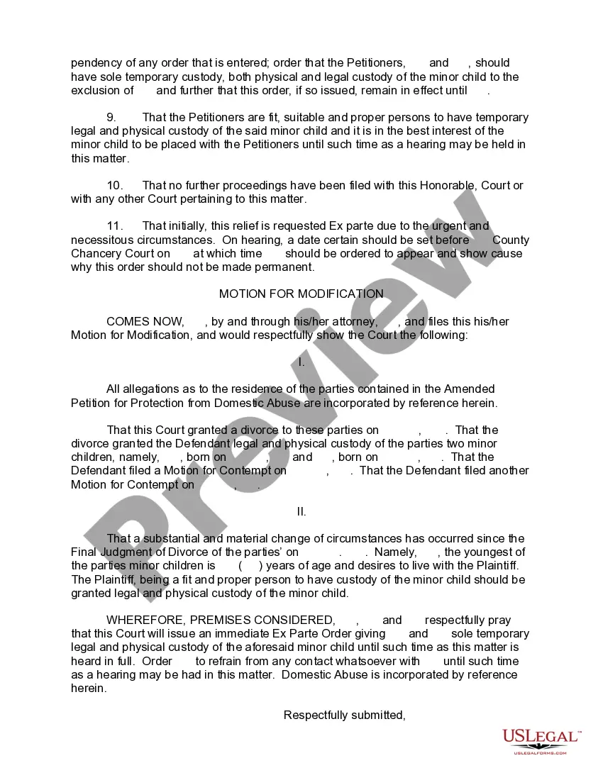 Preview Amended Petition for Protection from Abuse and Motion for Modification