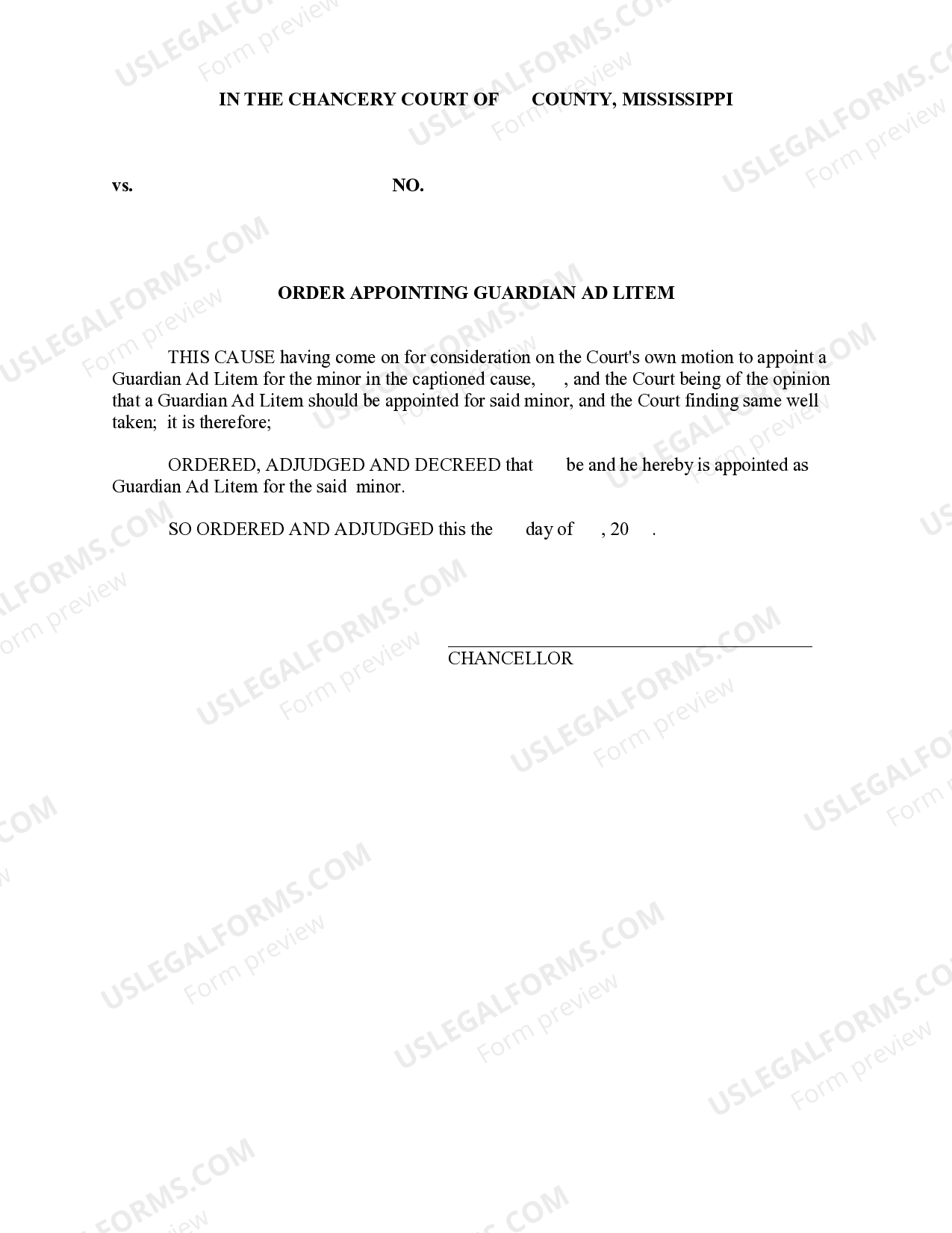 Mississippi Order Appointing Guardian Ad Litem Order Appointing