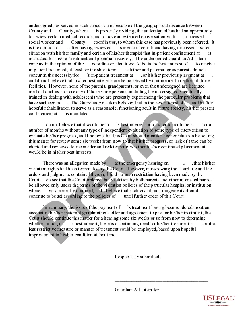 Preview Preliminary Report of Guardian Ad Litem