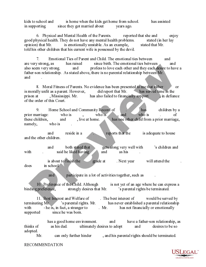 Preview Report of Guardian Ad Litem