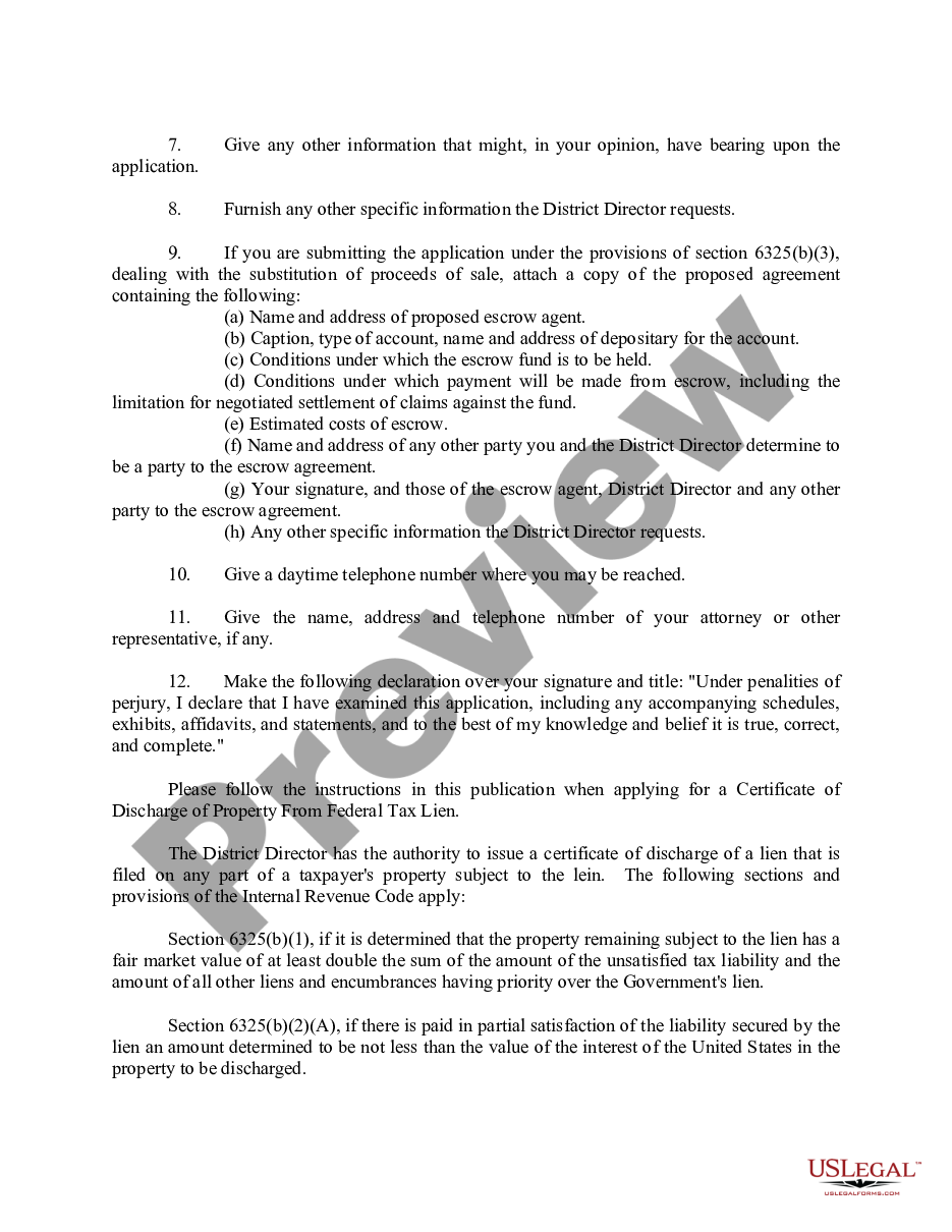 page 1 Application for Certificate of Discharge of IRS Lien preview