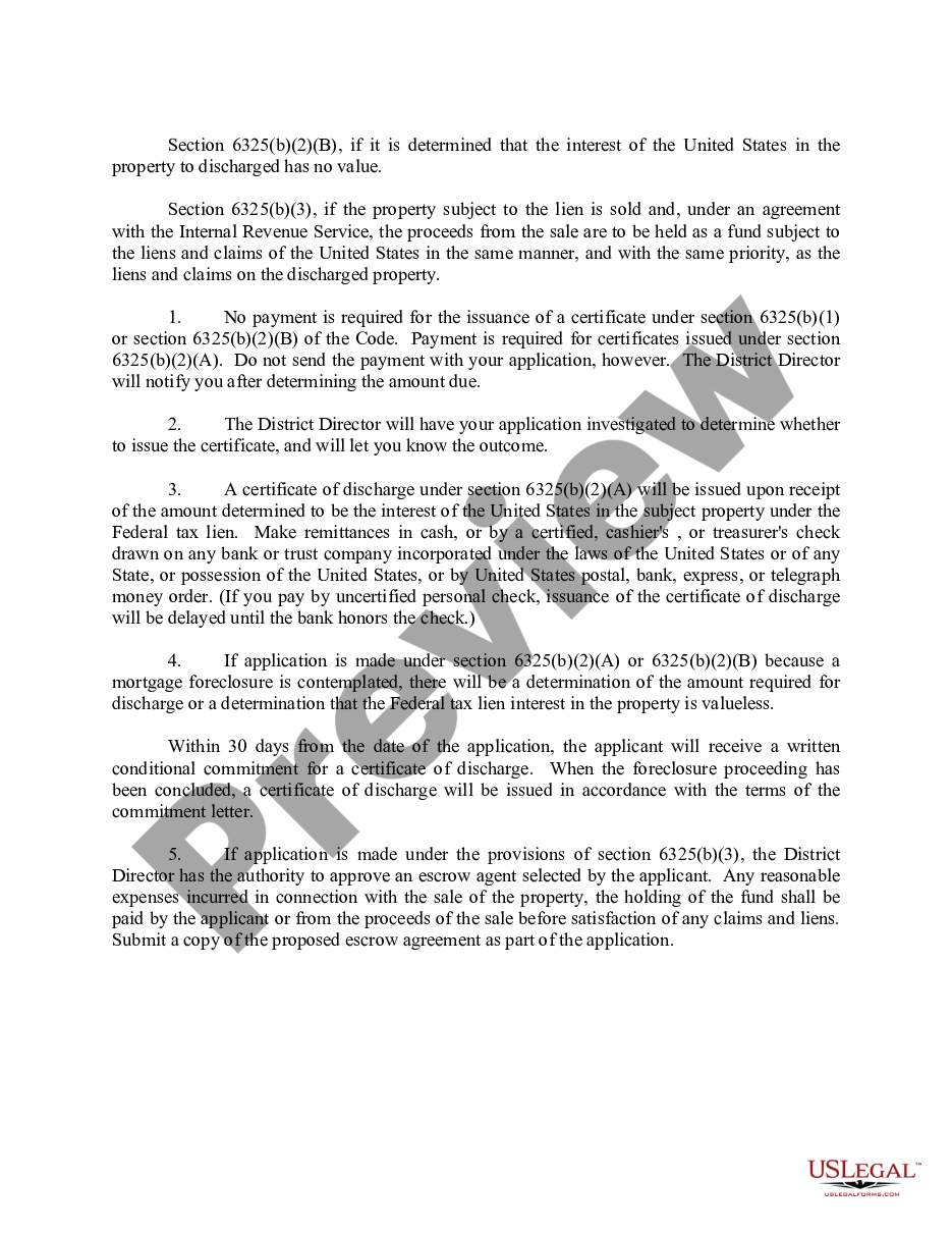 page 2 Application for Certificate of Discharge of IRS Lien preview