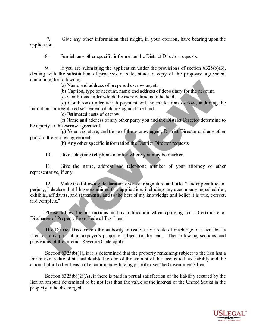 Preview Application for Certificate of Discharge of IRS Lien