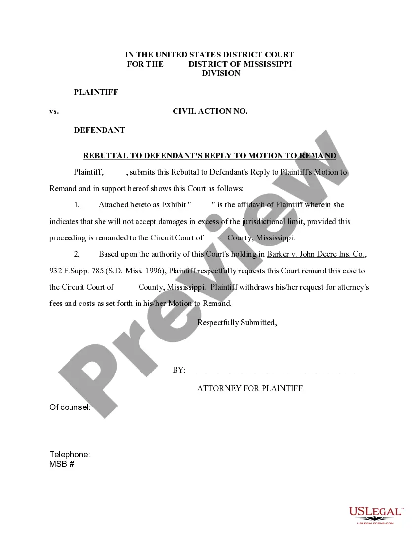 Mississippi Rebuttal To Defendant s Reply To Motion To Remand