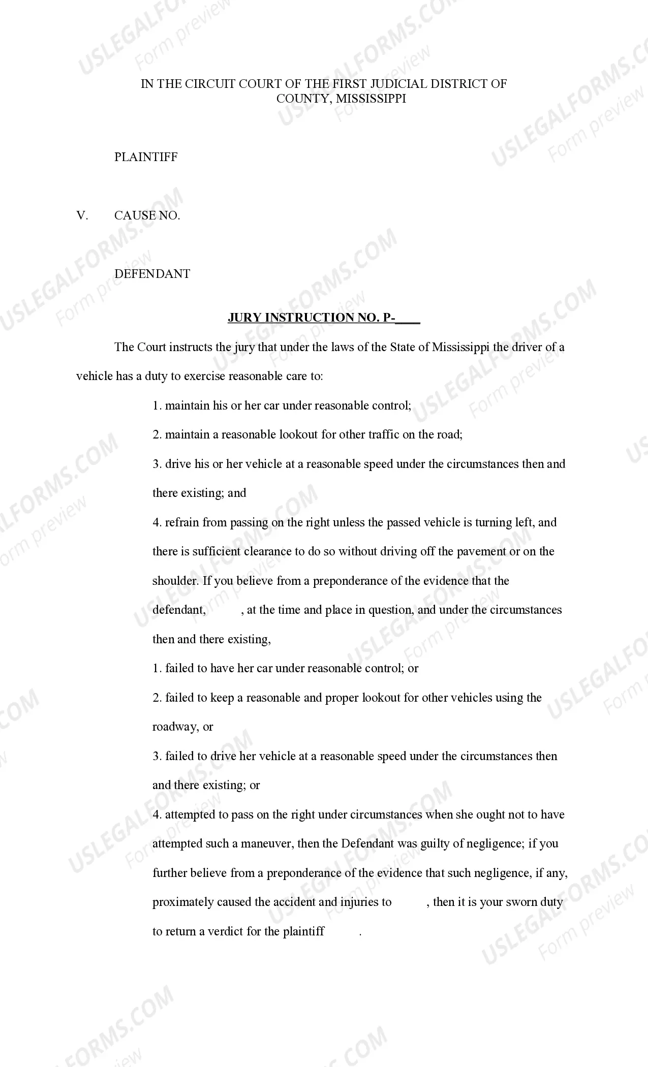 Preview Jury Instruction - Plaintiff's Instructions - Personal Injury Auto Accident