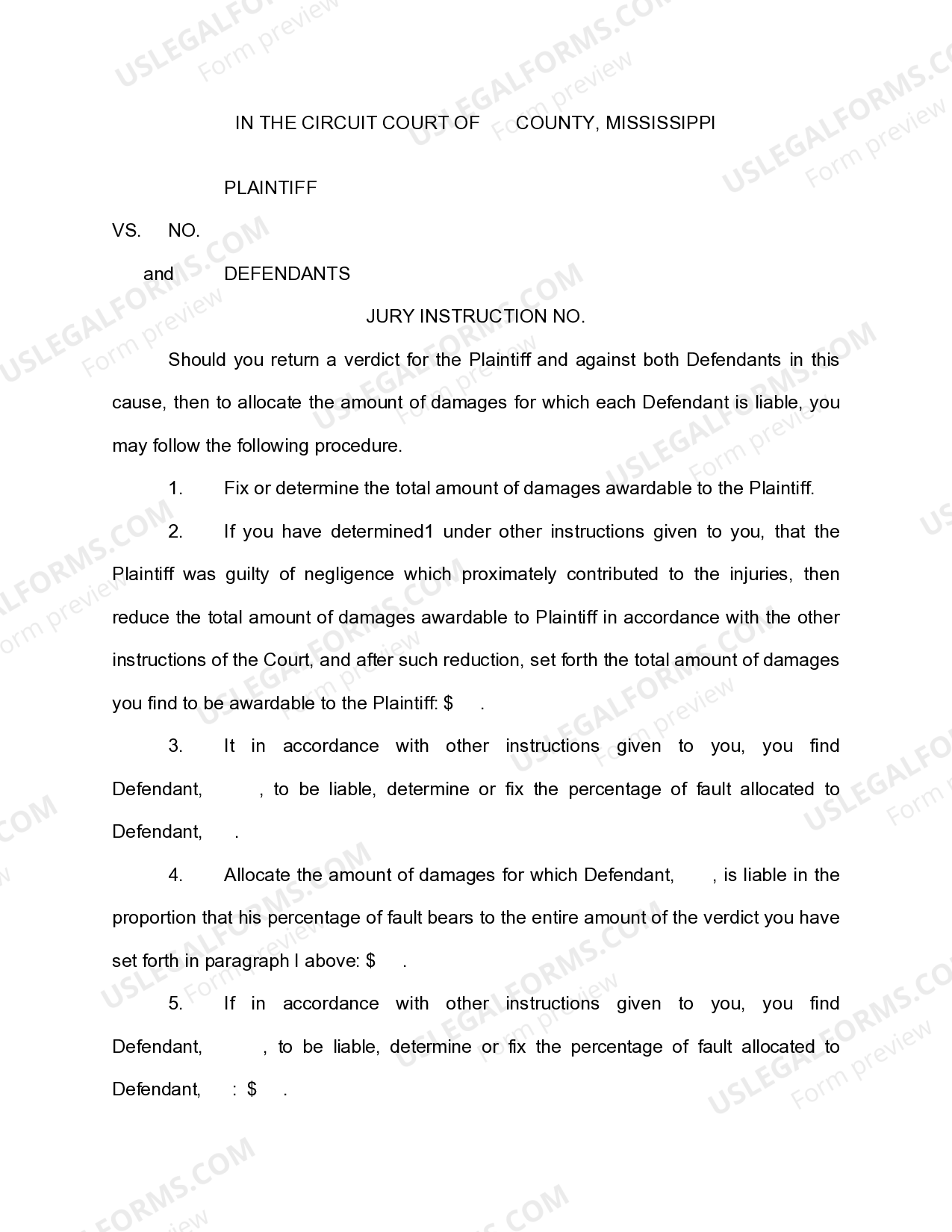 Mississippi Jury Instruction Damages Instructions Assessing