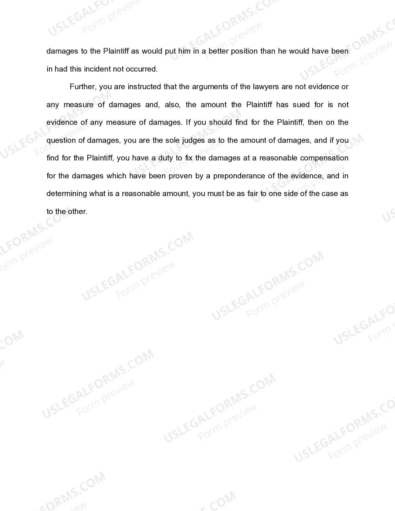 Preview Jury Instruction - Damage Instruction