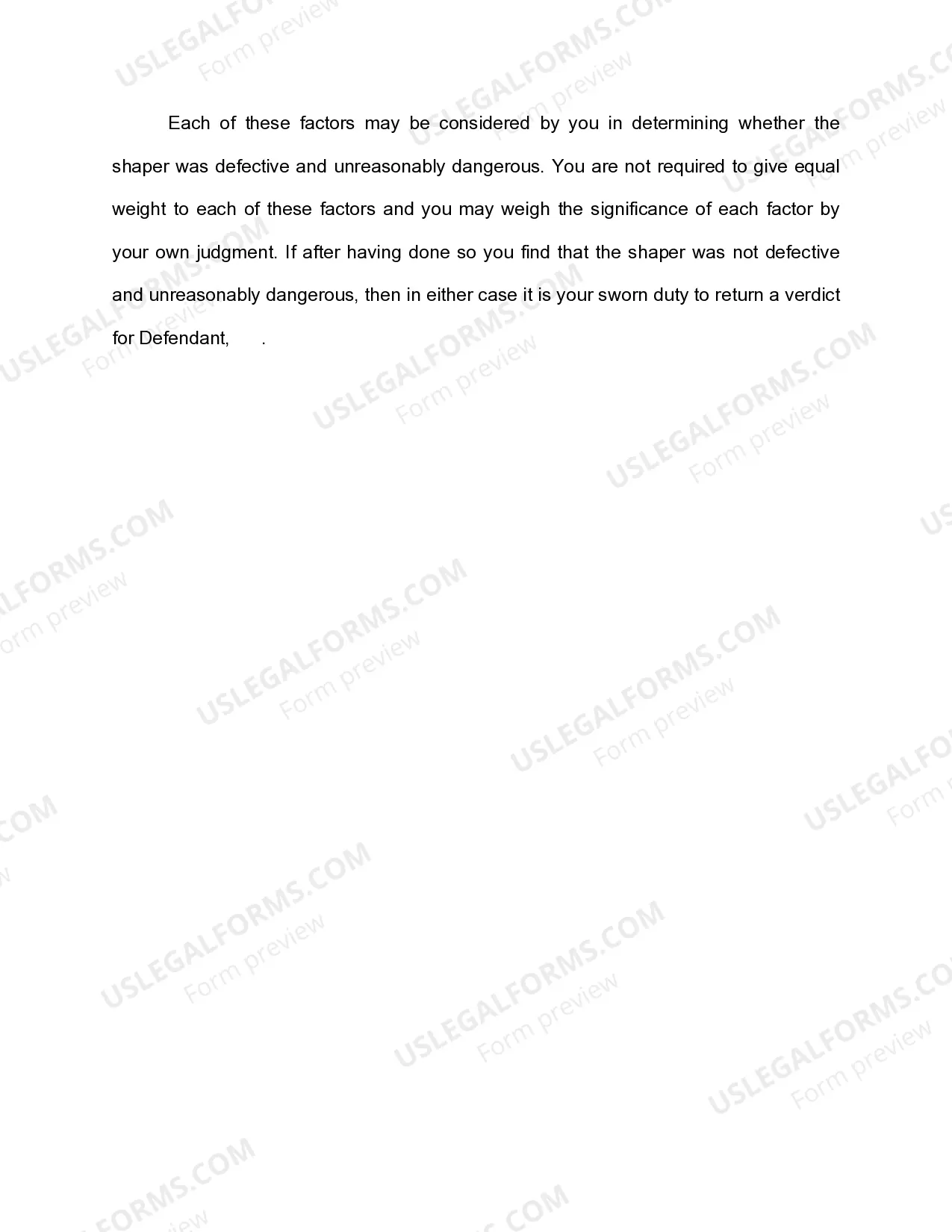Preview Jury Instruction - Defective Product Instruction