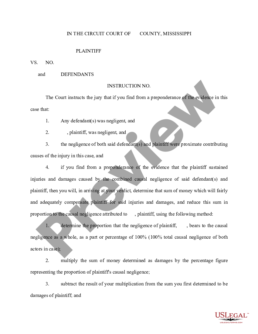 Mississippi Jury Instruction - Percentage Of Negligence | US Legal Forms