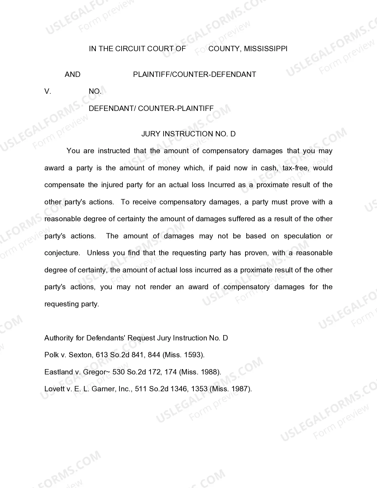 Preview Jury Instruction - Damages Instruction - Compensatory vs. Punitive