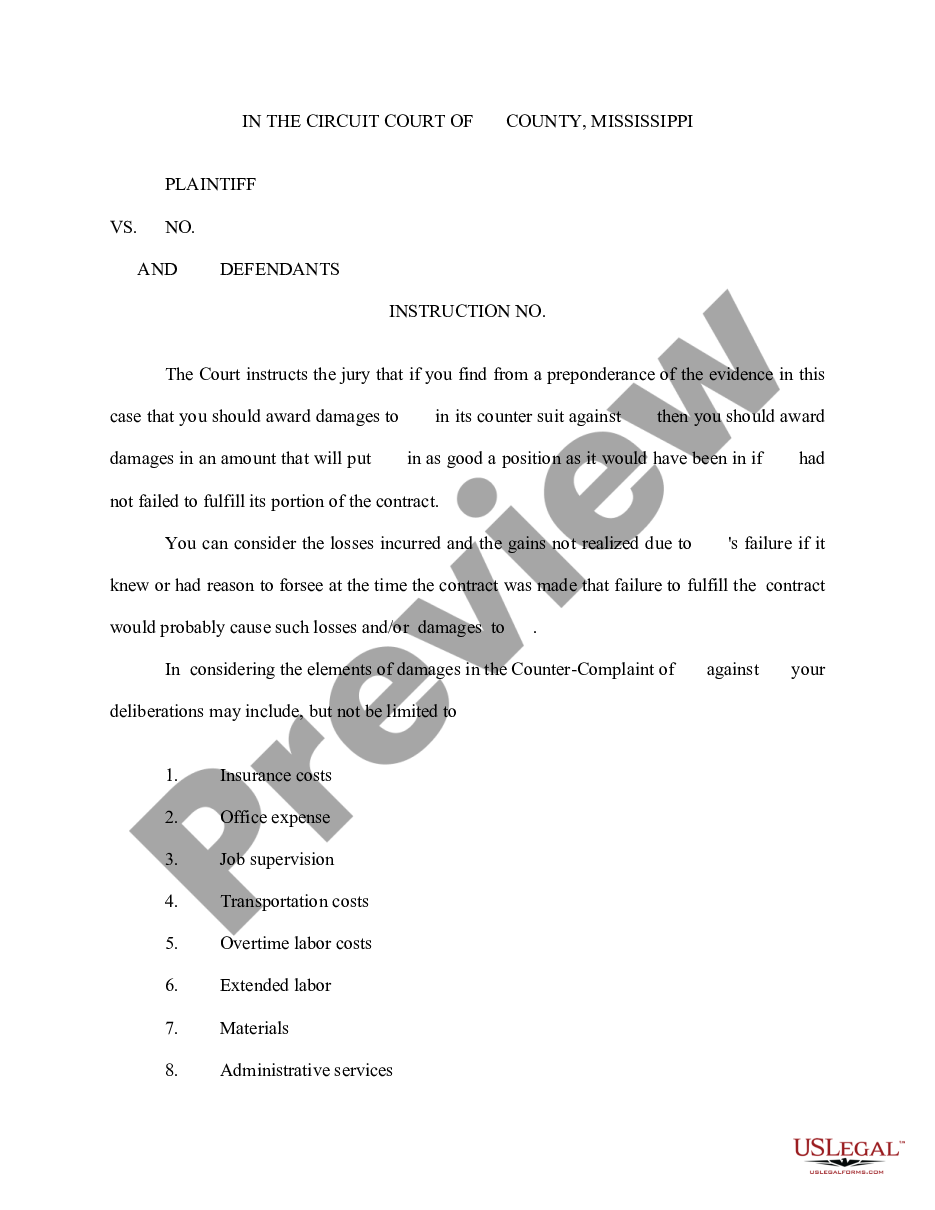 page 0 Jury Instruction - Damages - Countersuit - Breach of Contract preview