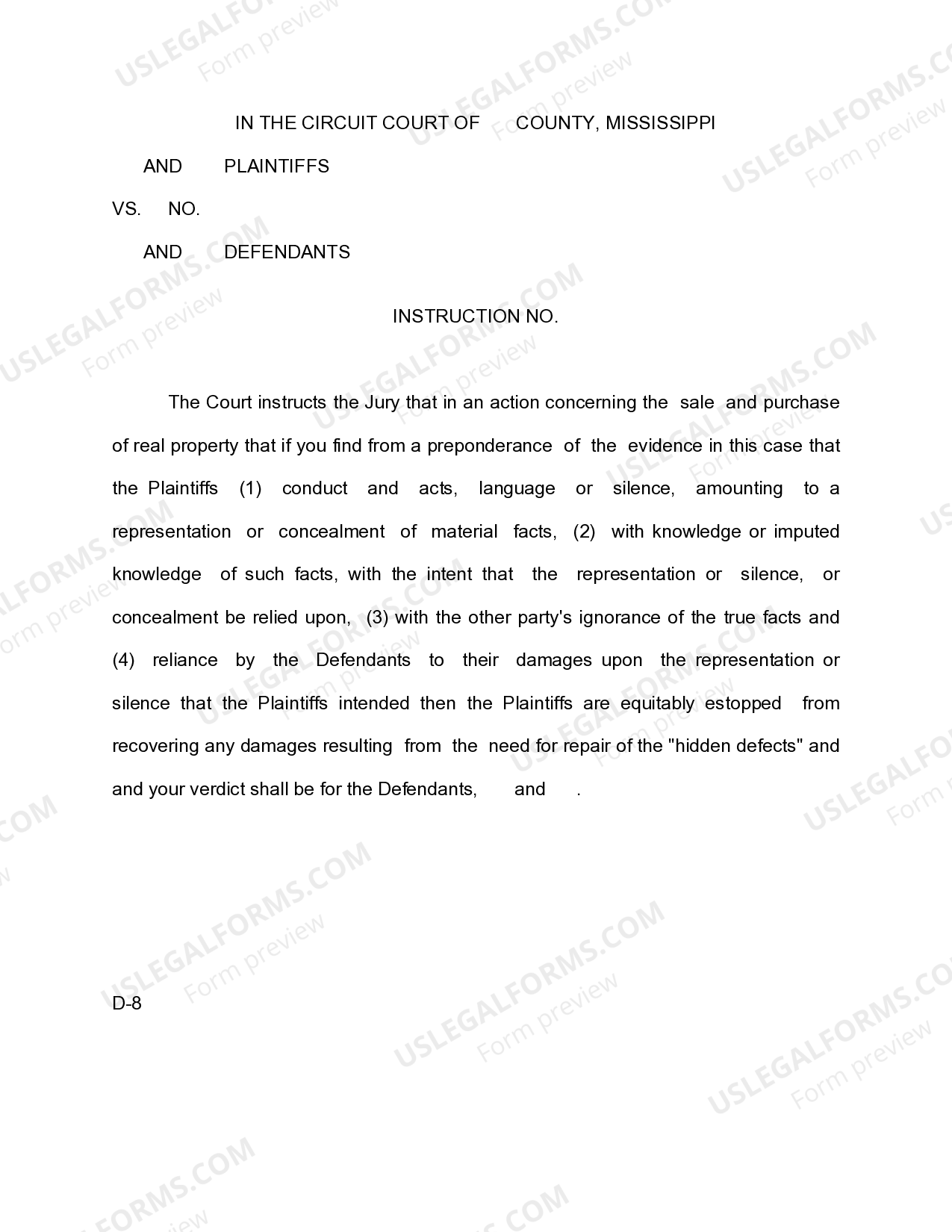 Mississippi Jury Instruction Equitable Estoppel US Legal Forms