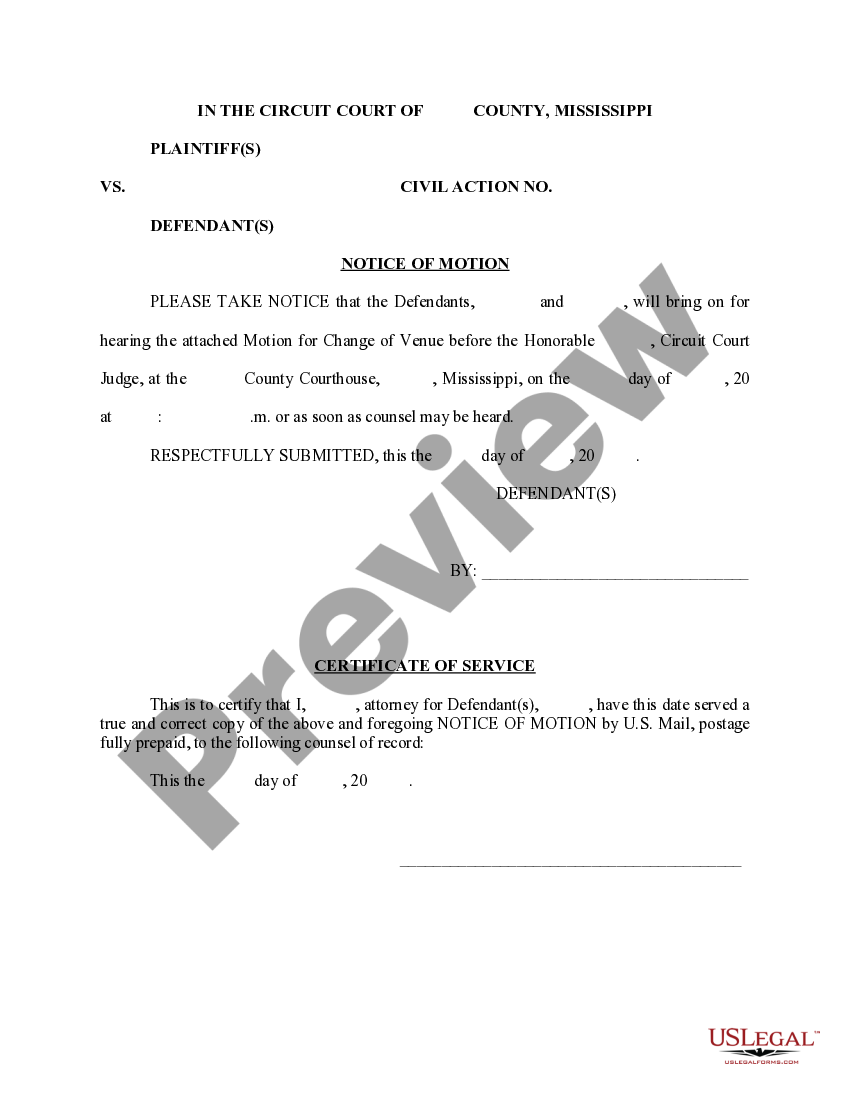 Mississippi Notice of Motion Notice Motion Mississippi US Legal Forms