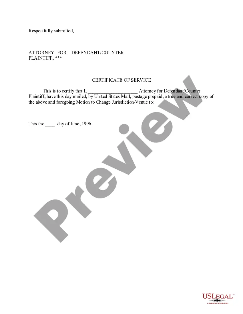 Preview Motion to Change Jurisdiction - Venue