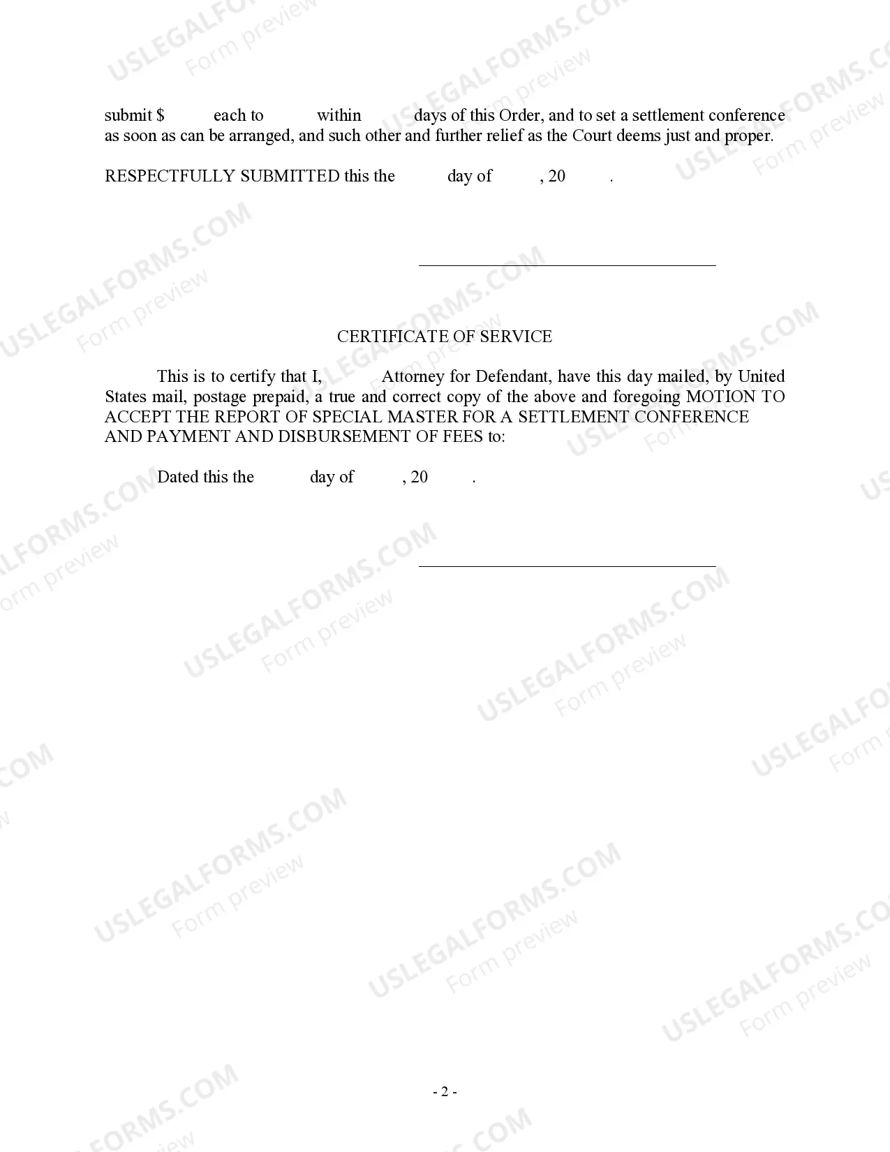 Preview Motion to Accept the Report of Special Master For a Settlement Conference and Payment and Disbursement of Fees