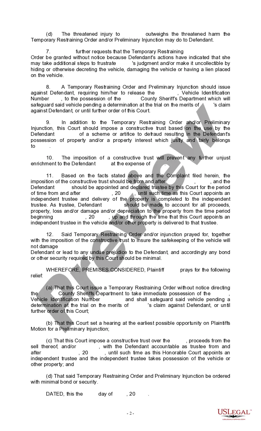 Preview Motion to Temporary Restraining Order and Preliminary Injunction