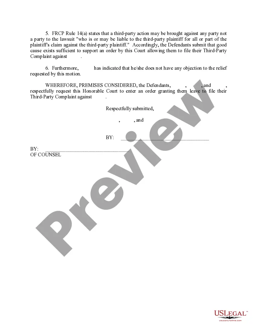 Preview Motion for Leave to File Third Party Complaint