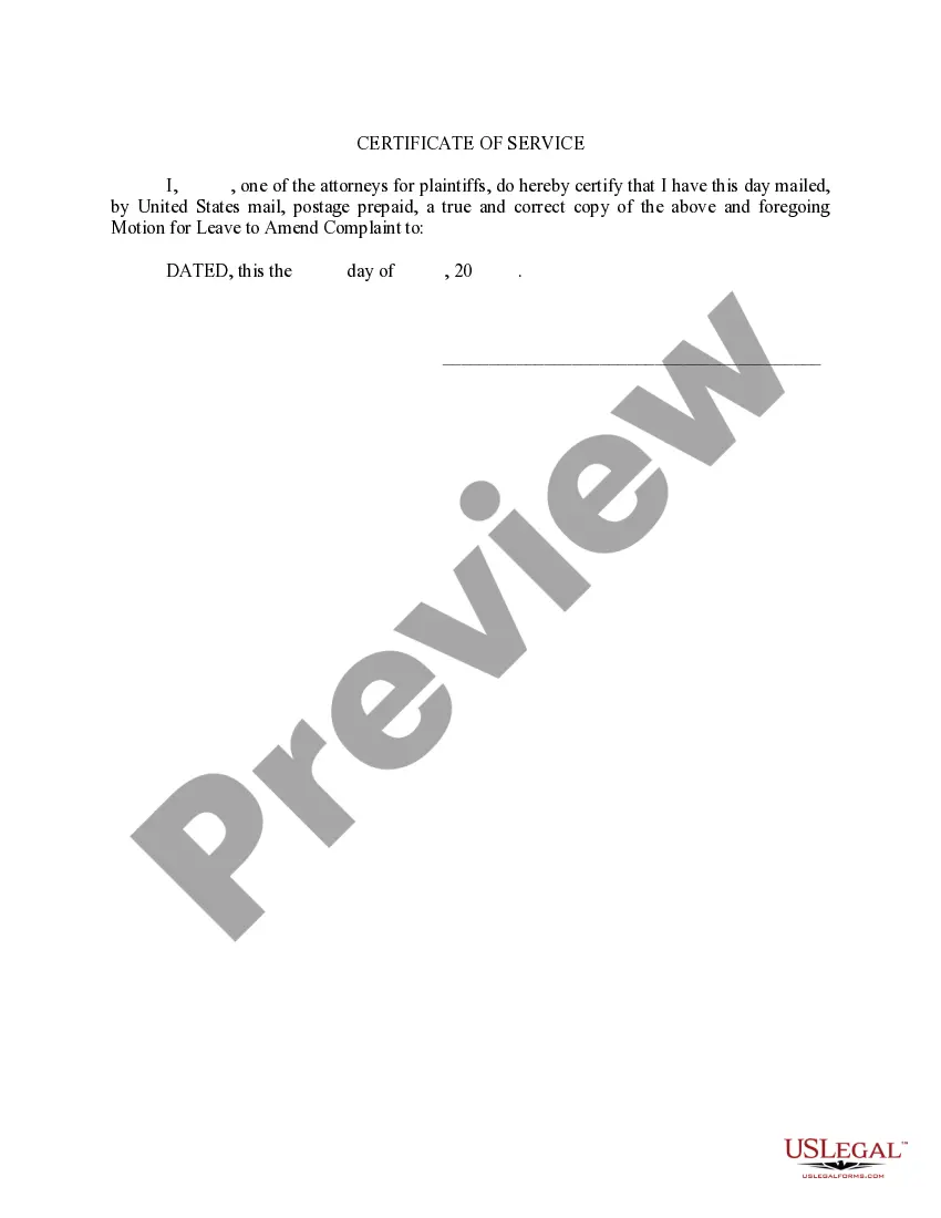 Get Motion for Leave to Amend Complaint Preview Motion for Leave to Amend Complaint
