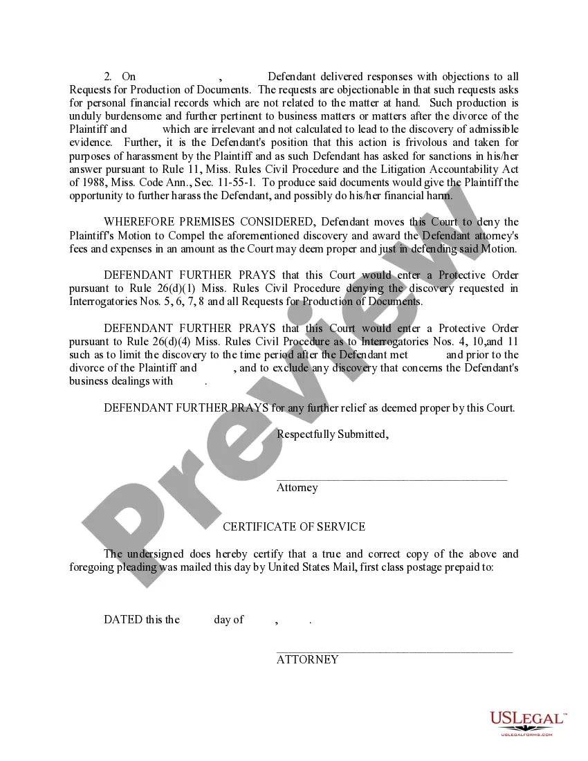 Preview Defendant's Motion for Protective Order and Response to Plaintiff's Motion to Compel