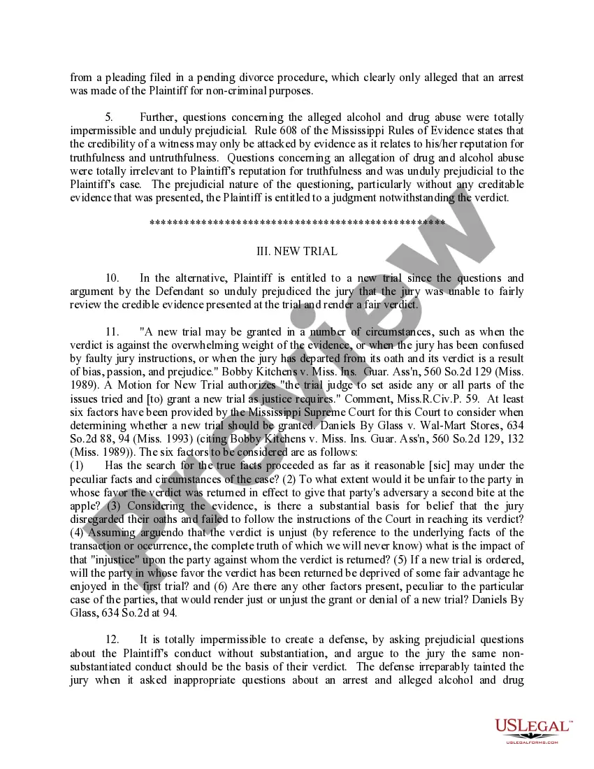 Preview Motion for Judgment Notwithstanding the Verdict, or in the Alternative, for a New Trial