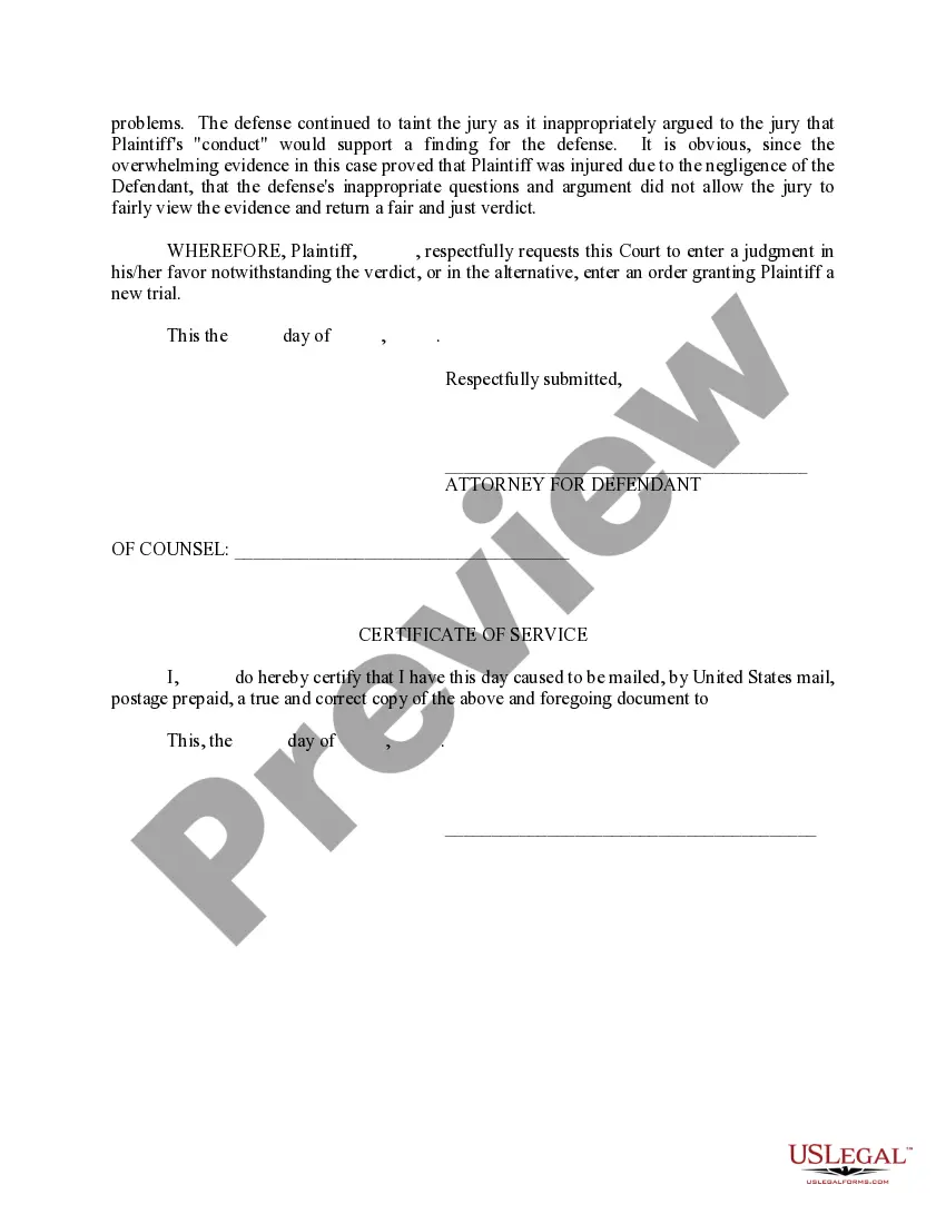 Preview Motion for Judgment Notwithstanding the Verdict, or in the Alternative, for a New Trial