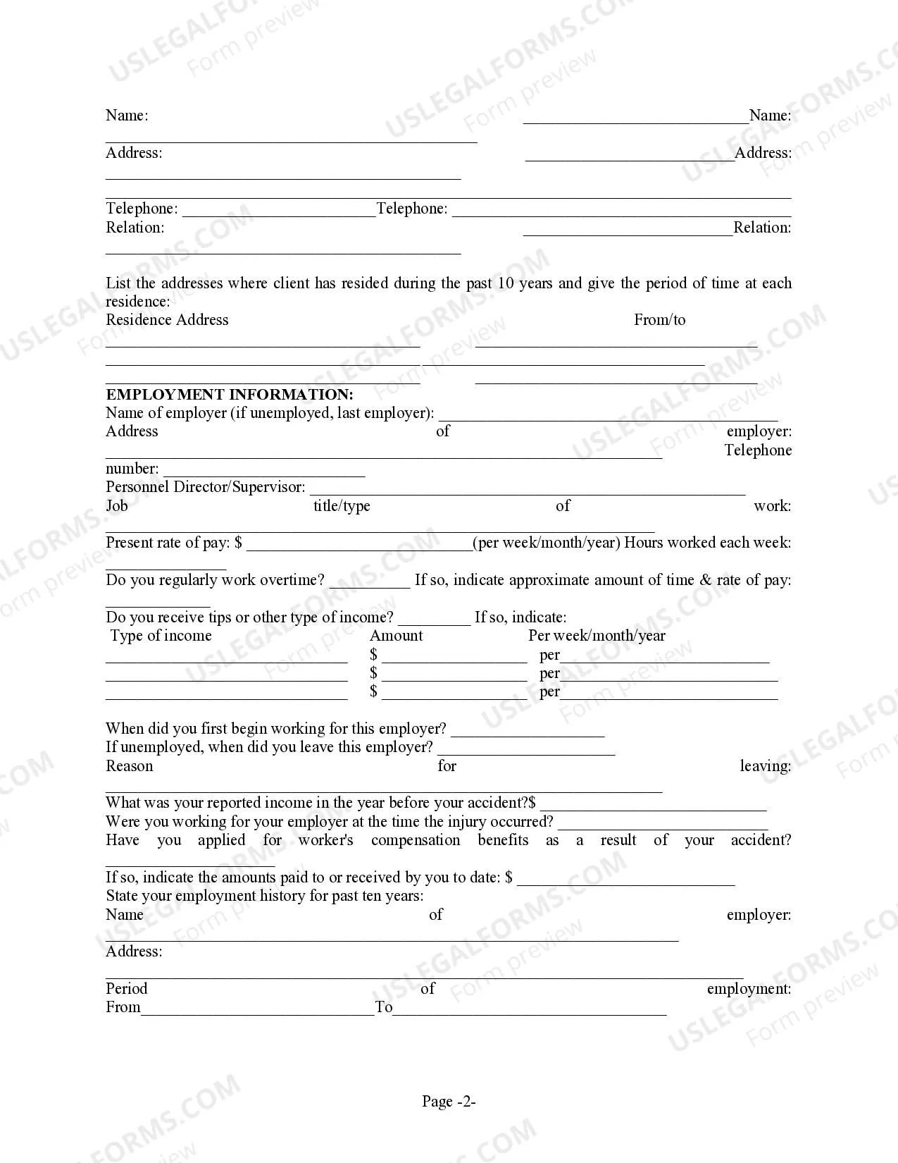Preview Personal Injury Client Intake Sheet