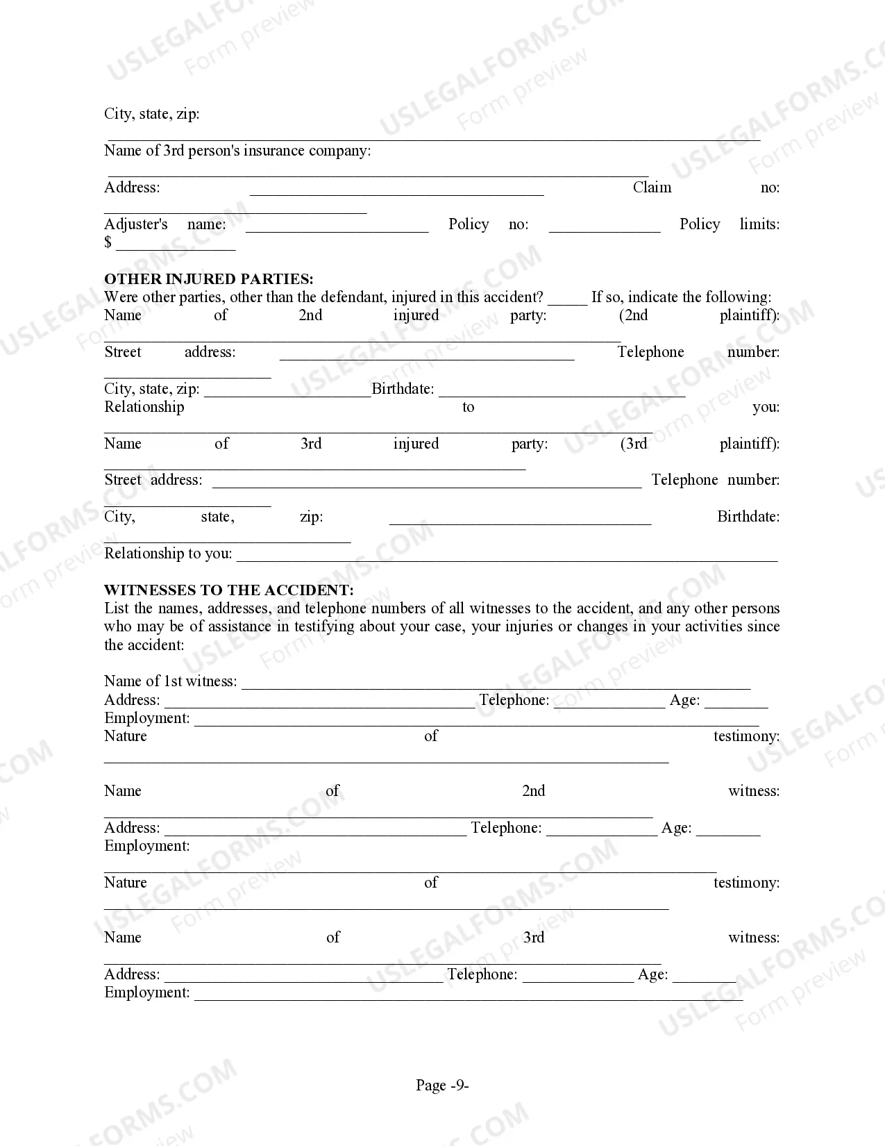 Preview Personal Injury Client Intake Sheet