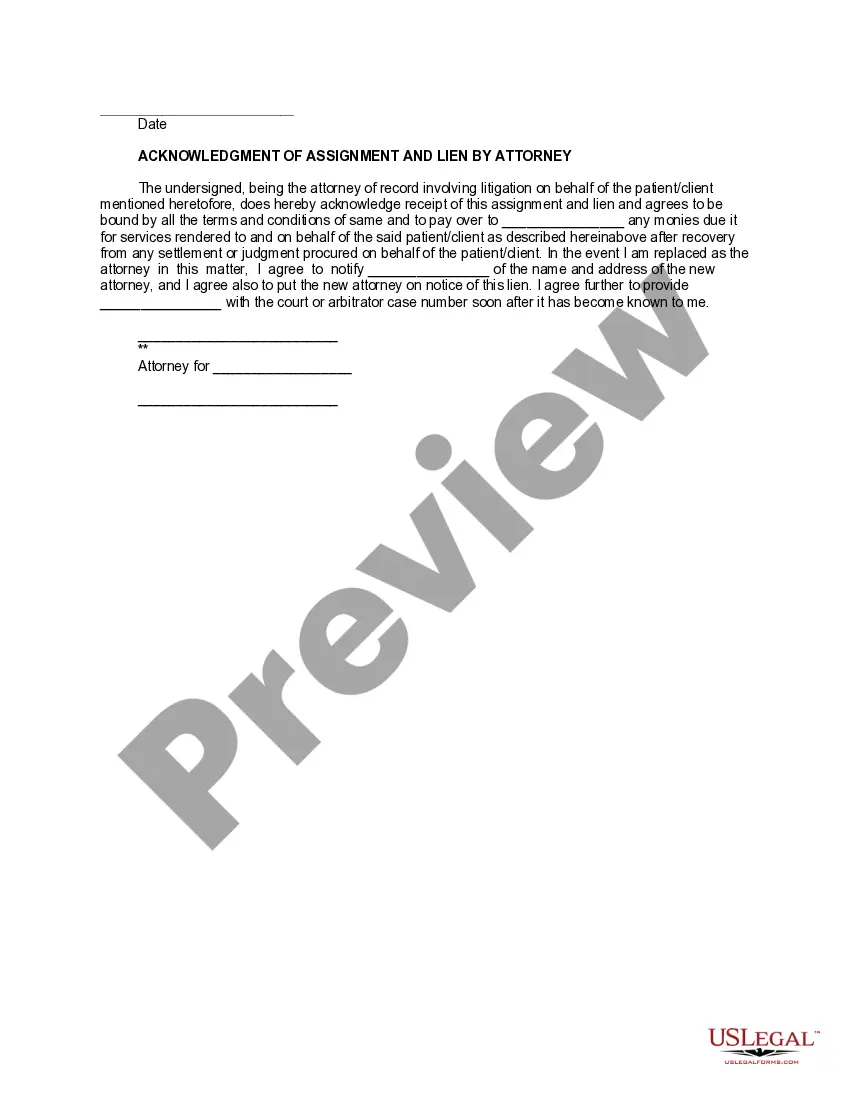 Preview Letter regarding Irrevocable Assignment and Lien